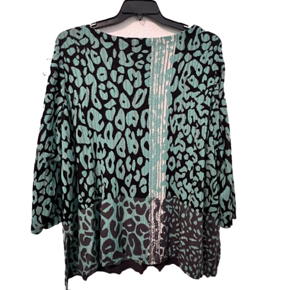 Ming Wang Teal and Black Animal-Print Tunic Top - Picture 3 of 8